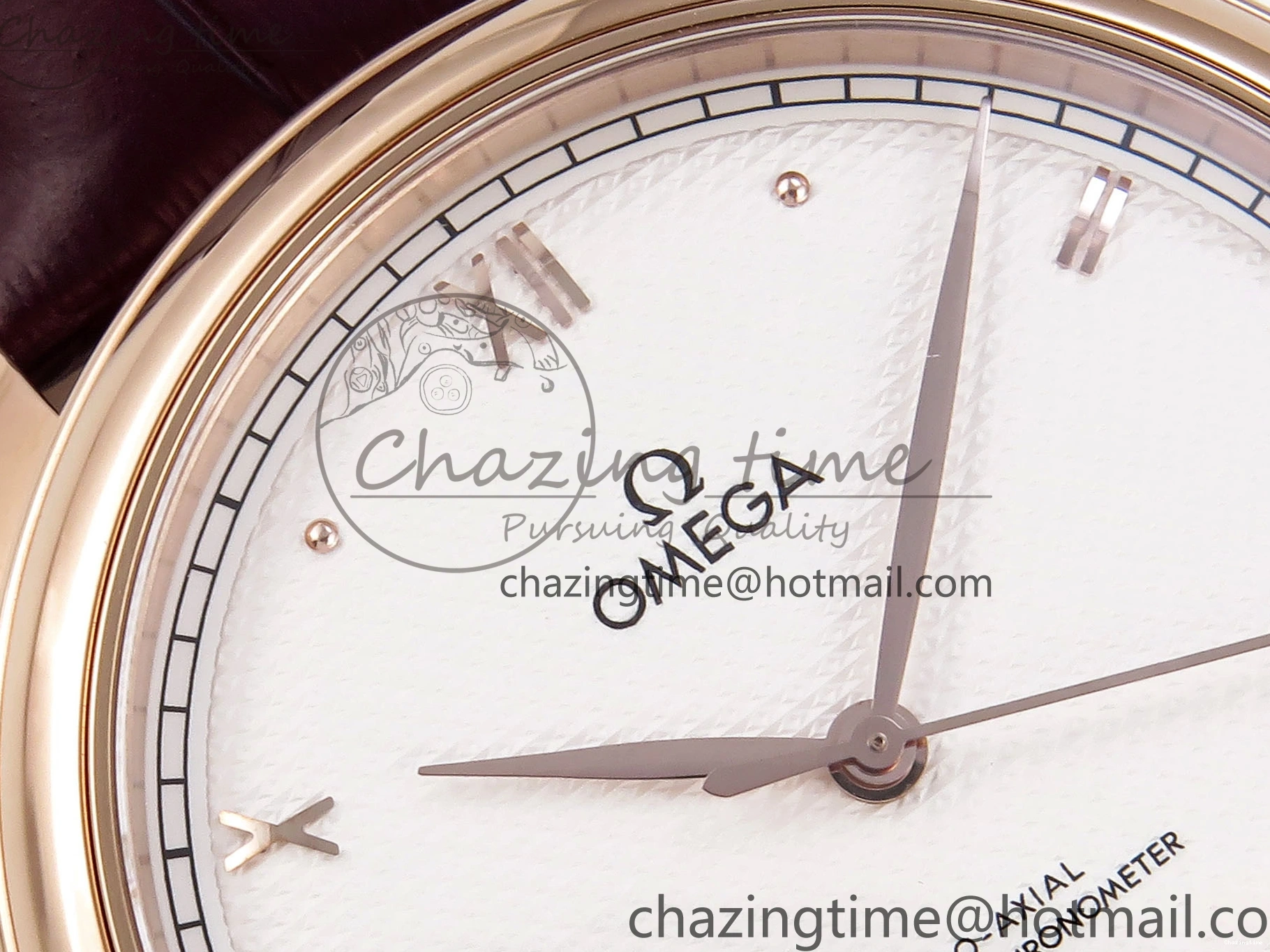0219 Modern De Ville Date RG MKF 1:1 Best Edition White Textured Dial Roman Marker on Brown Leather Strap A 7752